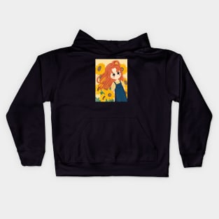 A Girl in Sunflower Garden Kids Hoodie